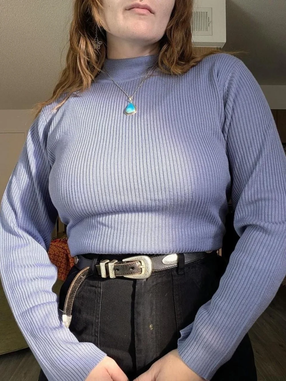 Ribbed Lavendar Mock Neck Top